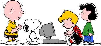 Peanuts gang working on a computer